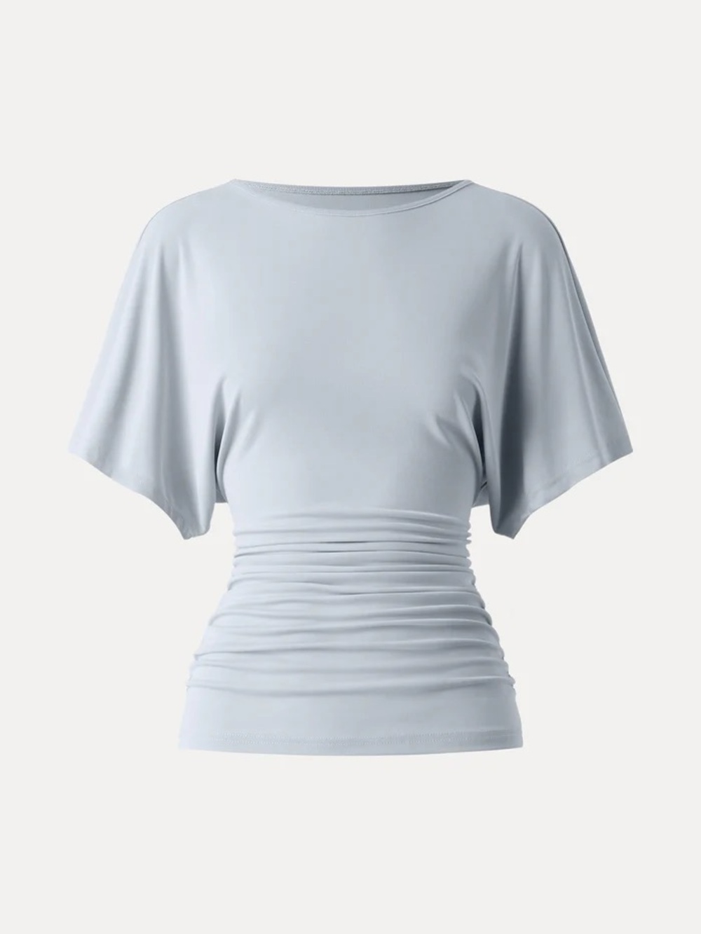 NWT OGL Sandwashed Effortless Boatneck Batwing Sleeve Side Ruched Top in blue